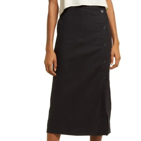 Tresure-Bond Womens Midi Skirt Sz XL Linen Blend Lined Pockets Front Button - Picture 11 of 11